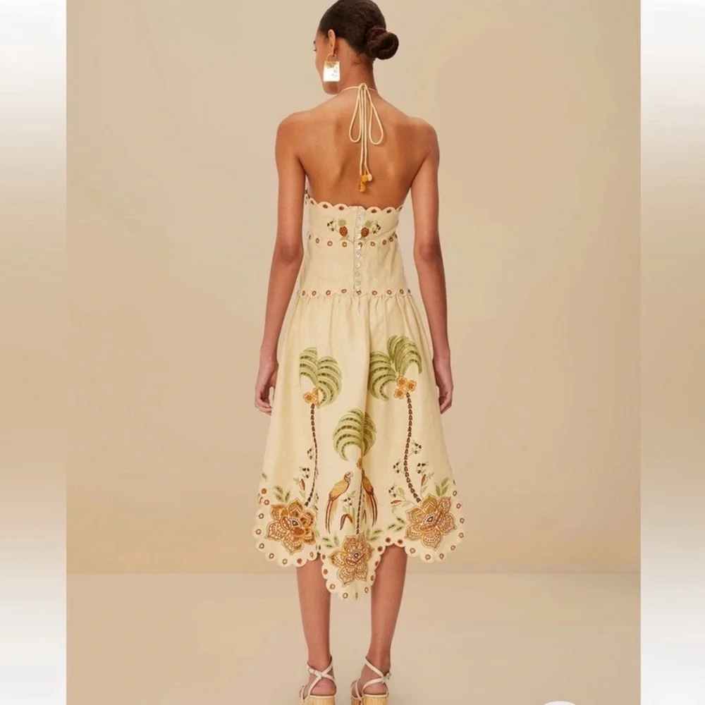 FARM RIO Delicate Forest Sand Richelieu Embroidered Midi Dress Size XS - Picture 4 of 9